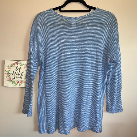 J. Jill Nautical Blue & White Striped Linen-Blend Long Sleeve Top Size: Small - Picture 7 of 9